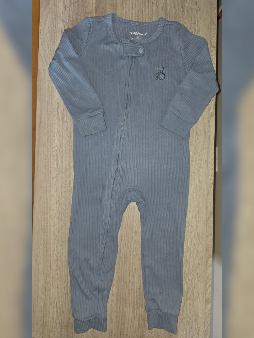 BearPaw Kids Ribbed One-Piece Footie in Dusty Blue